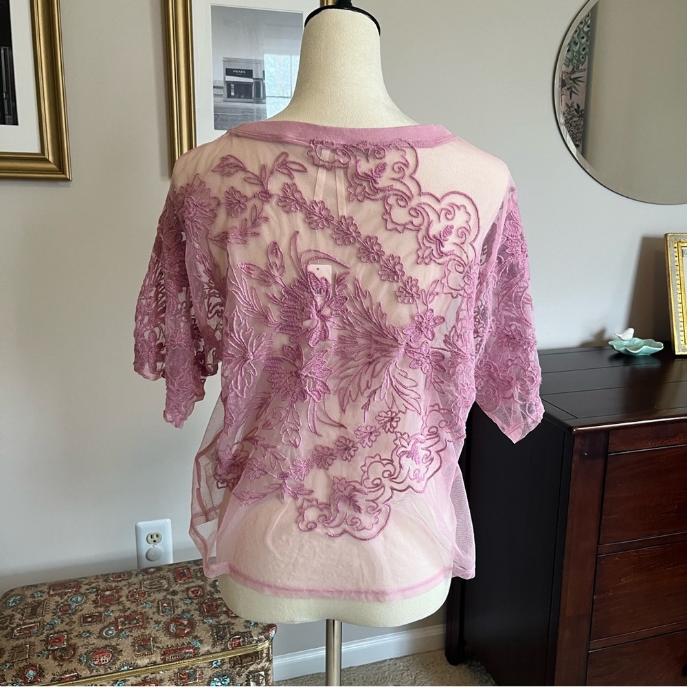 Anthropologie Lavender Sheer Embroidered Floral Blouse - Picture 2 of 6
